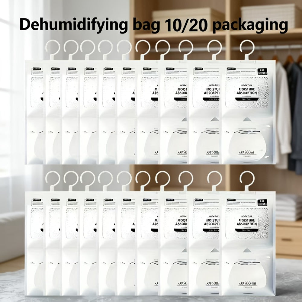 Hanging Moisture Absorber Bags 10-Pack, Dehumidifier Bags for Closet Wardrobe Bedroom Bathroom