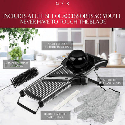 Mandoline Slicer 7-Blade Stainless Steel Vegetable Slicer with Adjustable Thickness & Safety for Home Cooking, Dining and Outdoor Meals