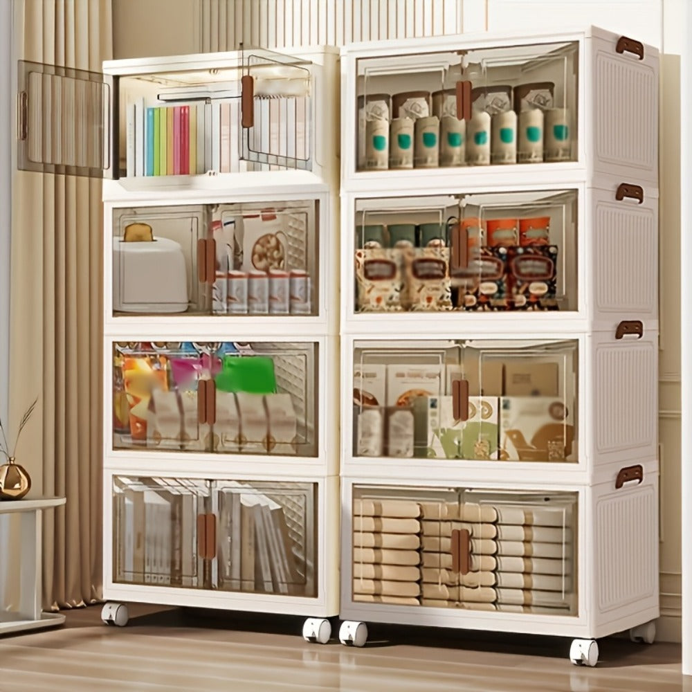 Storage Cabinet Collapsible Modular Locker with Magnetic Doors, Wheels and One to Five Layers