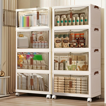 Storage Cabinet Collapsible Modular Locker with Magnetic Doors, Wheels and One to Five Layers