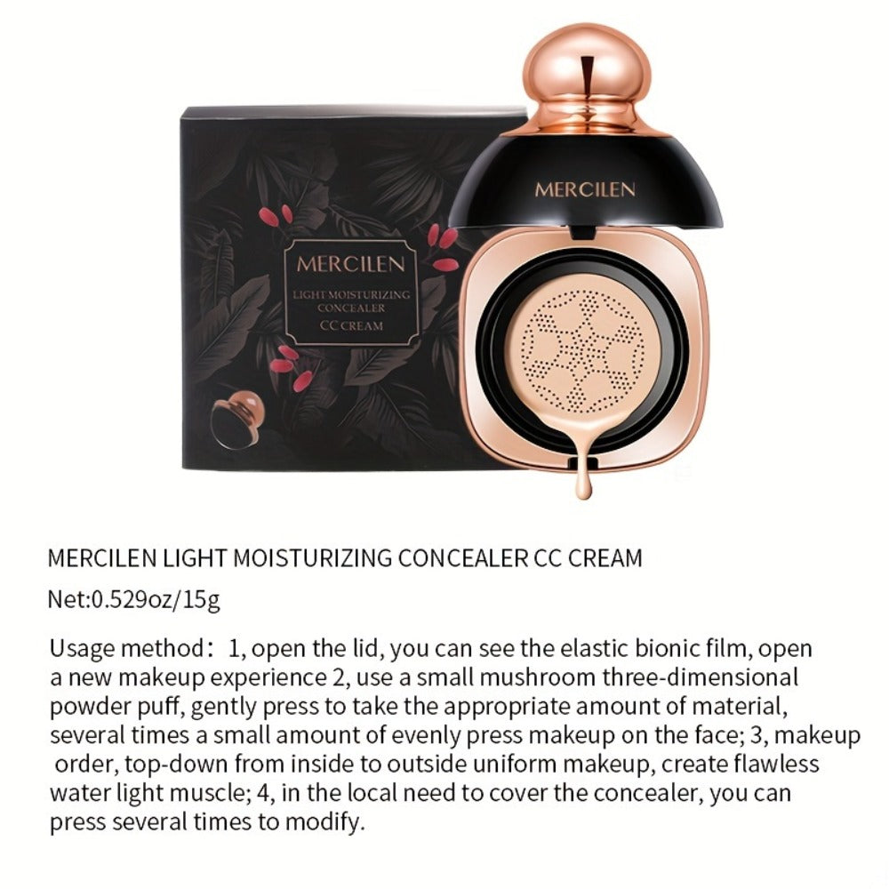 Air Cushion CC Cream Concealer Foundation MERCILEN Buildable Coverage Natural Dewy Finish, for Makeup, Travel and Everyday Vanity Use