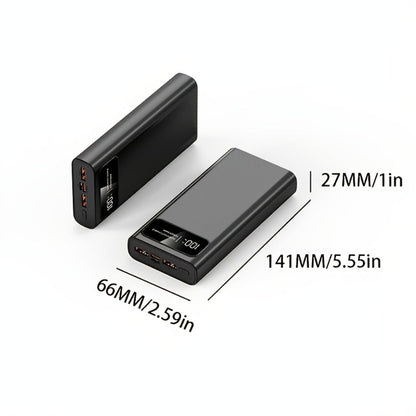 Power Bank 30000mAh 22.5W with Two-Way Charging, Dual USB, USB-C and Digital Display in White