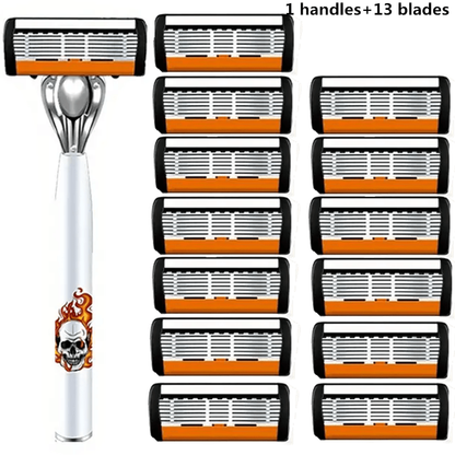 Men's Safety Razor with Replacement Blades - Anti-Slip Stainless Steel Handle Shaver for Beard & Sideburns