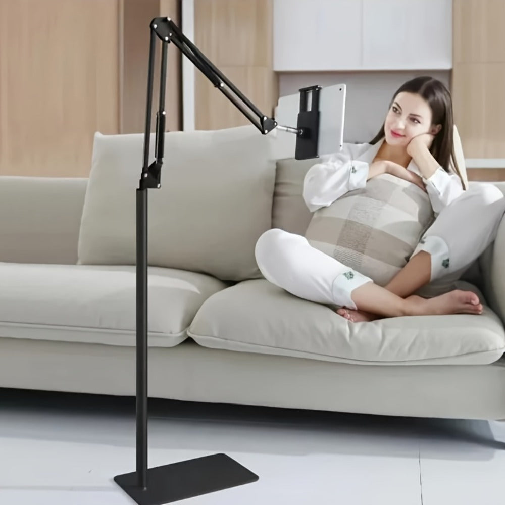 Floor Stand Phone Tablet Holder 68.9 Inch Flexible Gooseneck Lazy Bracket with 360° Rotating Head Foldable Adjustable Arm for Bed Sofa Desk