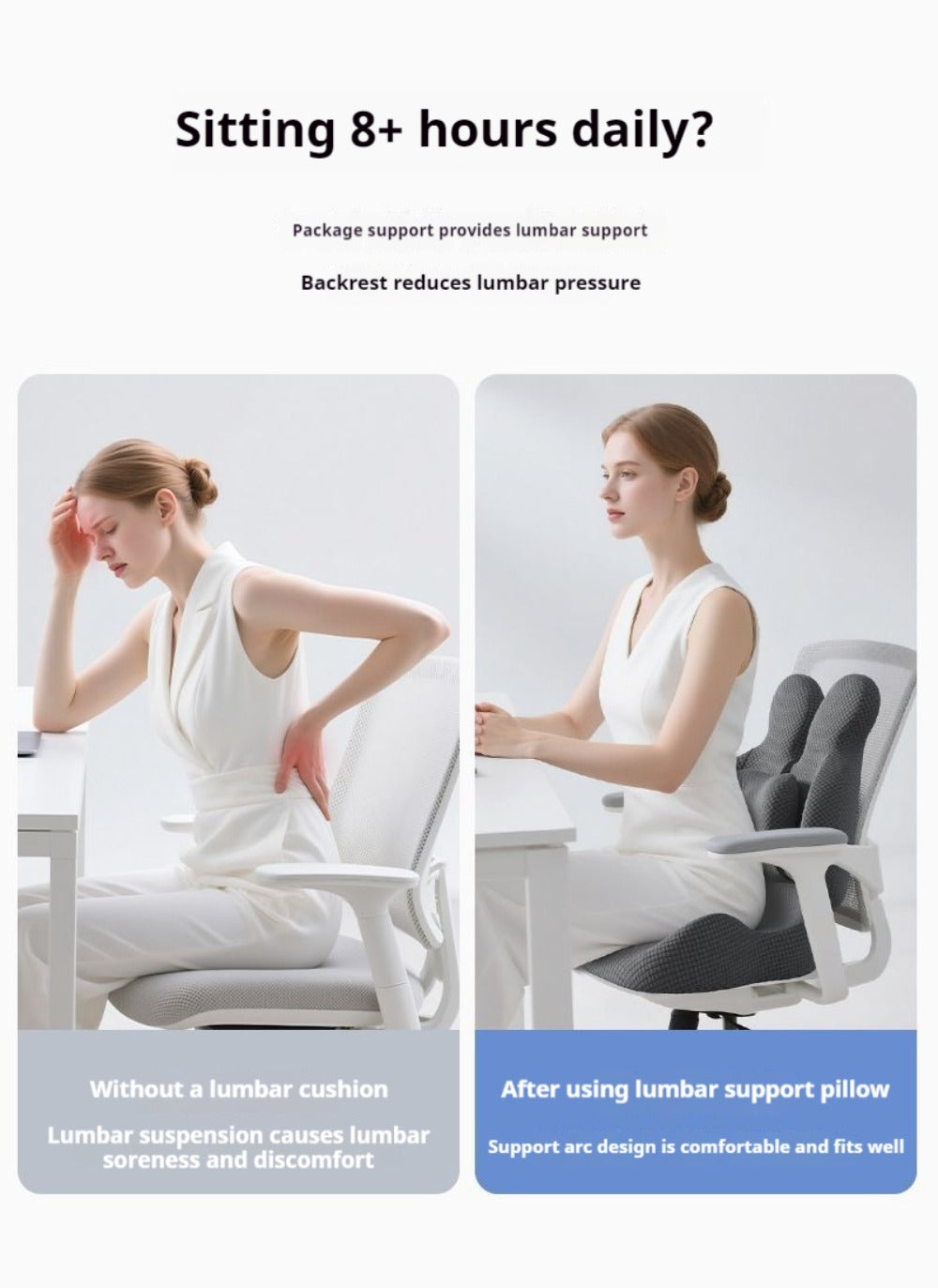 Two-Piece Contoured Seat and Lumbar Cushion Set with Adjustable Chair Straps and Three Colors