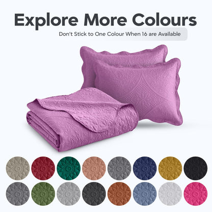 Floral-Pattern Three-Piece Bedspread Set in 16 Colors with Twin, Queen, King and California King Sizes