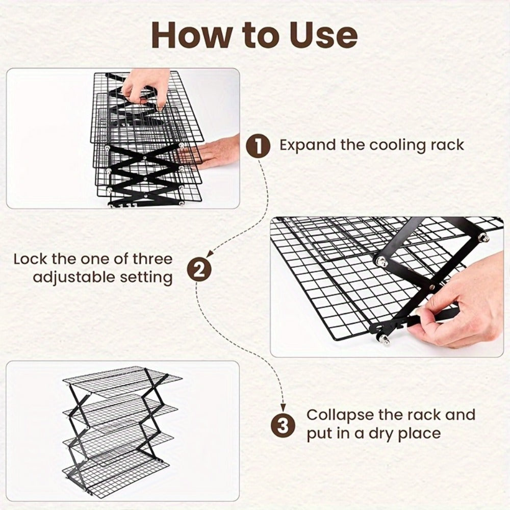 4-Tier Collapsible Cooling Rack Set with Muffin Cups – Metal Wire Baking Rack for Cookies Cakes for Grilling, Camping and Outdoor Meals