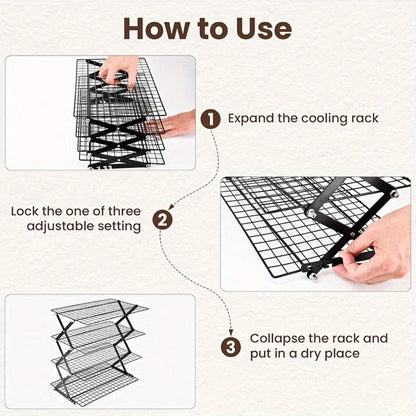 4-Tier Collapsible Cooling Rack Set with Muffin Cups – Metal Wire Baking Rack for Cookies Cakes for Grilling, Camping and Outdoor Meals