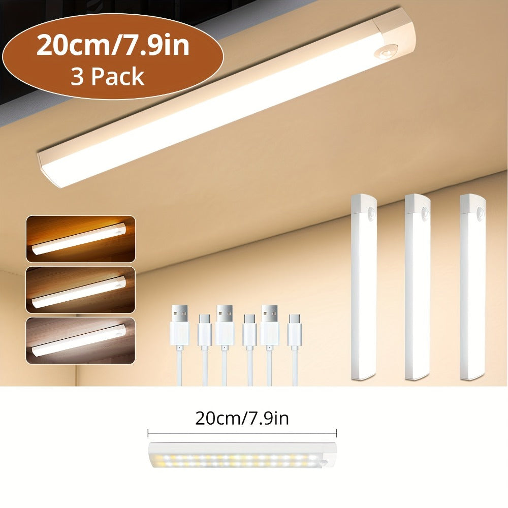 Motion Sensor Cabinet Light 3-Pack, 3-Color Temperature Dimmable Under Counter Closet Light