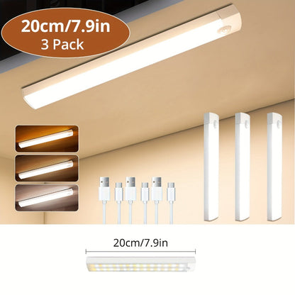 Motion Sensor Cabinet Light 3-Pack, 3-Color Temperature Dimmable Under Counter Closet Light