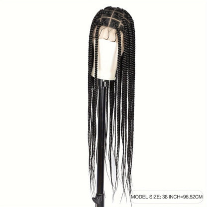 Extra-Long Natural Black Braided Wig with Full Lace Cap and 40-Inch Straight Box Braids for Styling