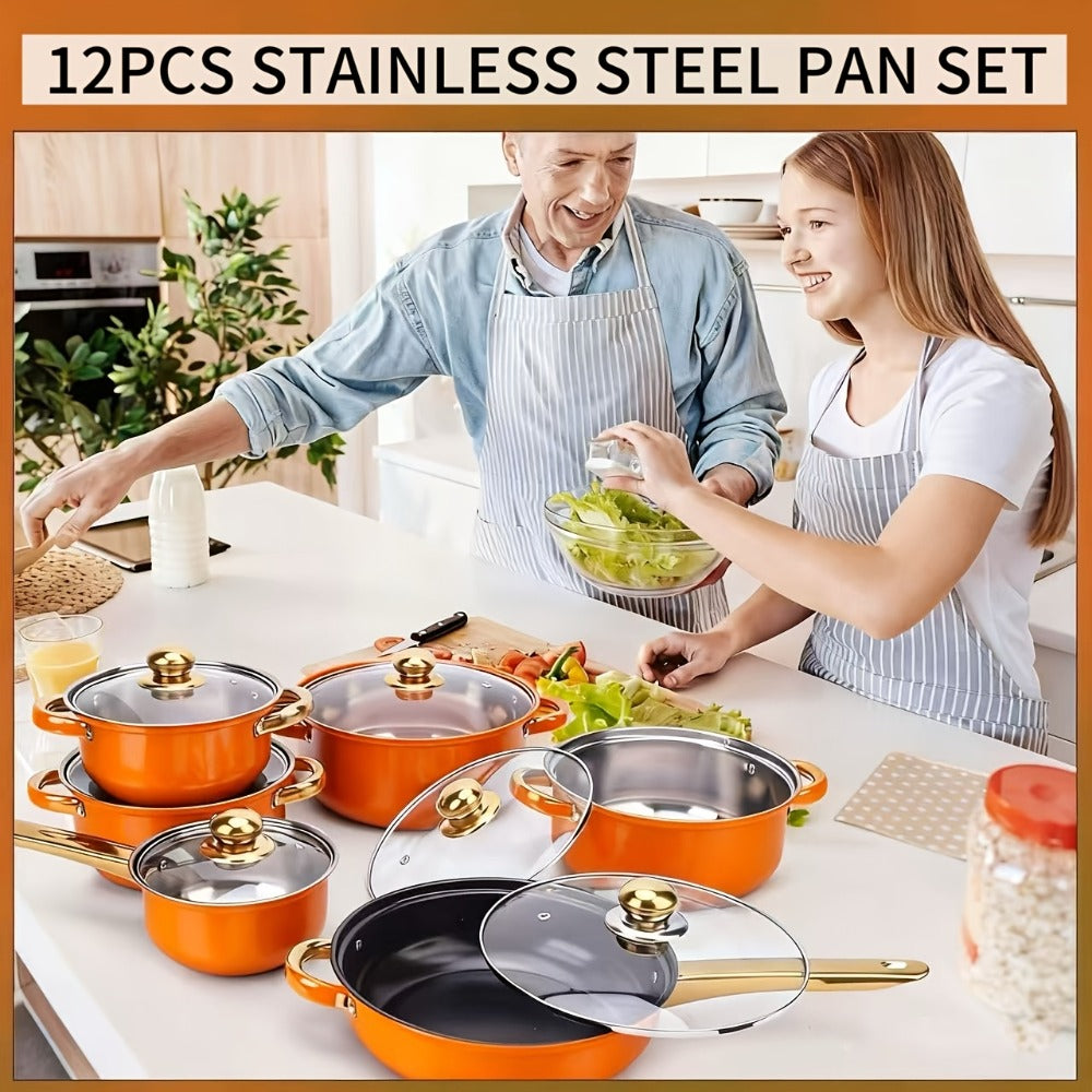 Stainless Steel Non-Stick Cookware Set 10/12pcs, 316 Grade Steel Frying Pan, Stockpot & Milk Pot with Lid