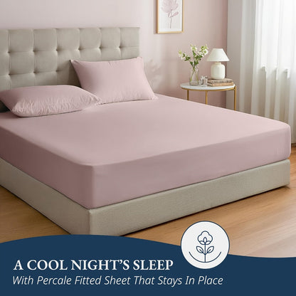 Bamboo Fitted Sheet Set 3-Piece – Cooling Breathable Soft Deep Pocket Bed Sheets, Twin Full Queen King, 12 Colors – Fits Mattress Up to 15"