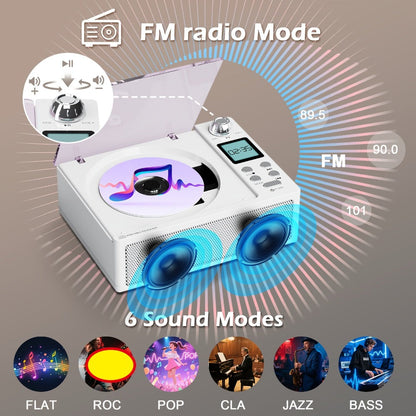 CD Player with Bluetooth Receiver FM Radio Dual Stereo Speakers, USB Player AUX Input Type-C Charging LED Display Remote Control