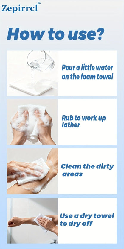 Disposable No-Rinse Foaming Bath Towels – Large 11.81" Body Wipes, Wet & Wipe Cleansing Cloths for Elderly Care, Camping, Post-Surgery