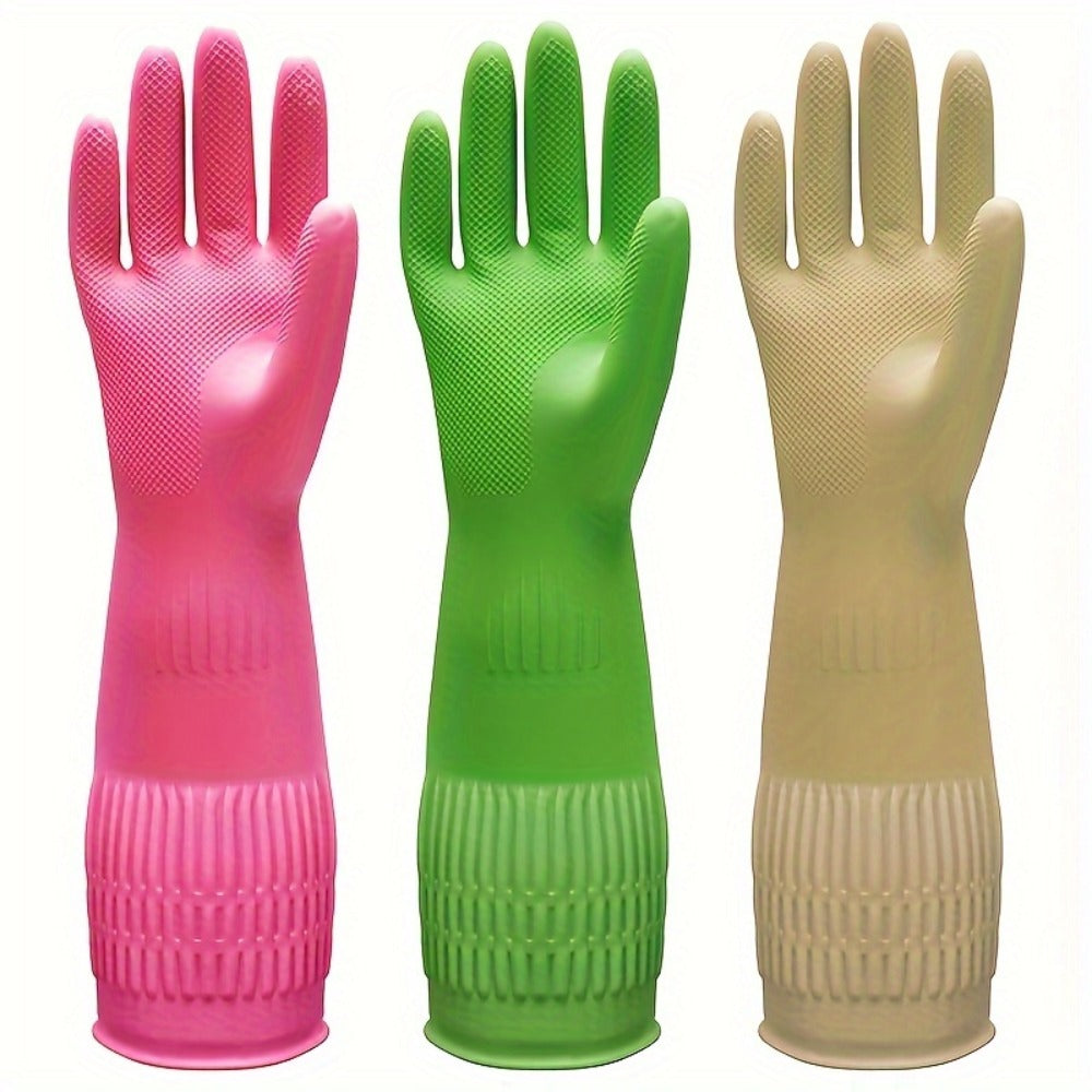 Premium Cleaning Gloves 3 Pair Slip-Resistant Kitchen Dishwashing Laundry Gloves Reusable for Home Cooking, Dining and Outdoor Meals