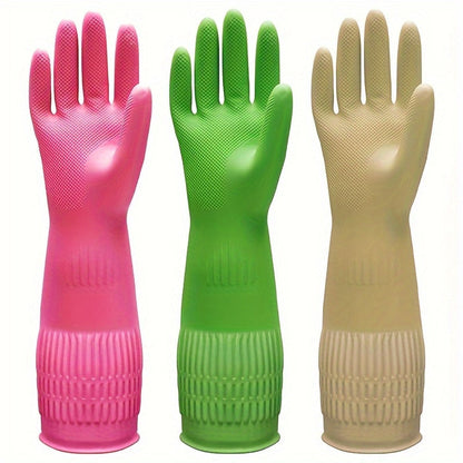 Premium Cleaning Gloves 3 Pair Slip-Resistant Kitchen Dishwashing Laundry Gloves Reusable for Home Cooking, Dining and Outdoor Meals