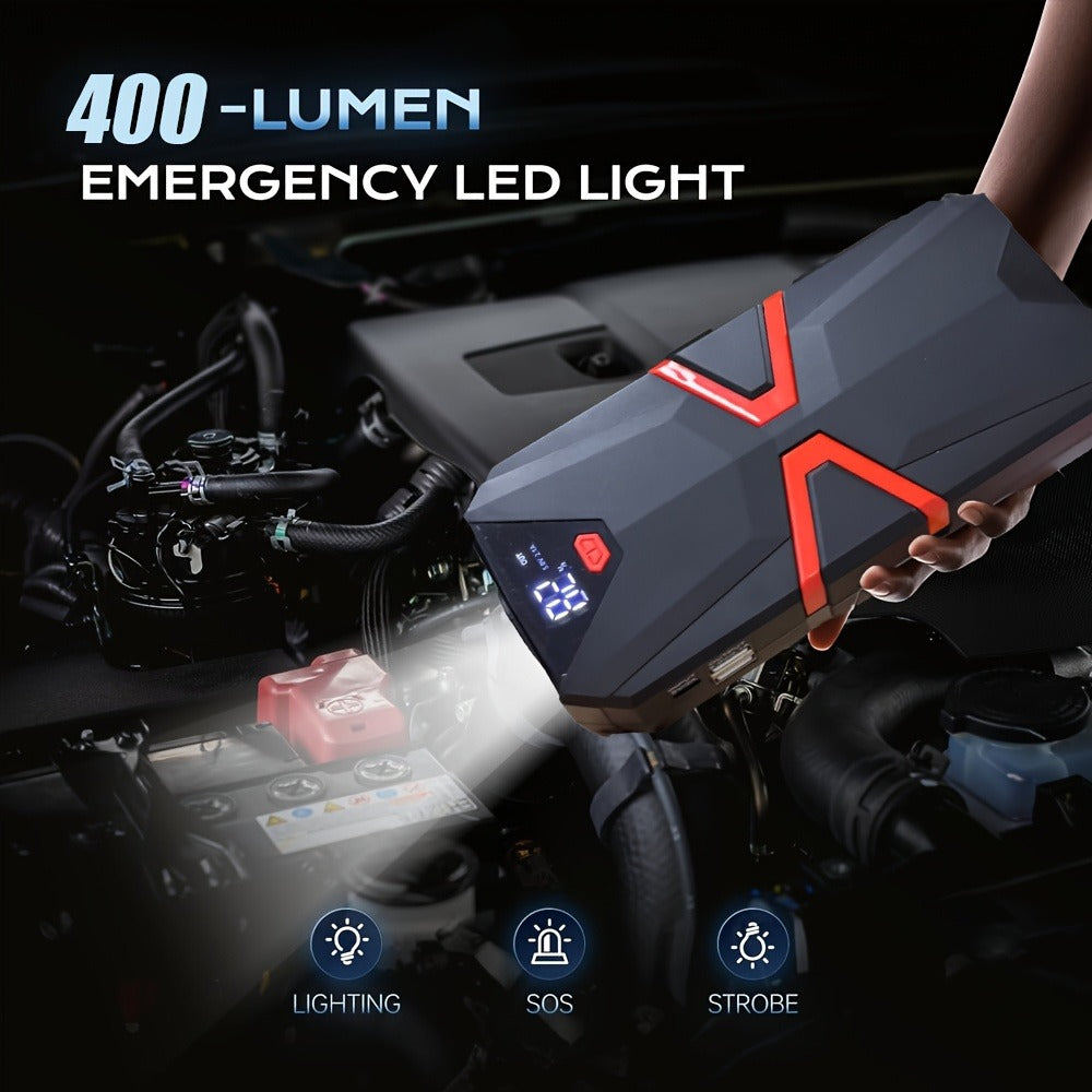 Portable Car Jump Starter with Tire Inflator – 3000A Peak 12V Battery Booster, USB Power Bank, LED Emergency Light