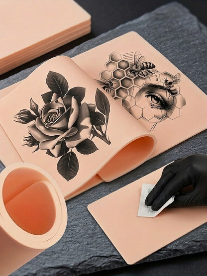 Tattoo Practice Skin Silicone Double-Sided – Flexible Fake Skin 1mm, Realistic Curvature for Tattoo Artists, Beginners