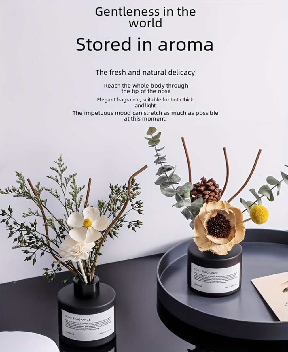 Reed Diffuser with Real Flowers & Essential Oil - Home Fragrance Scent Sticks for Bedroom Bathroom Living Room