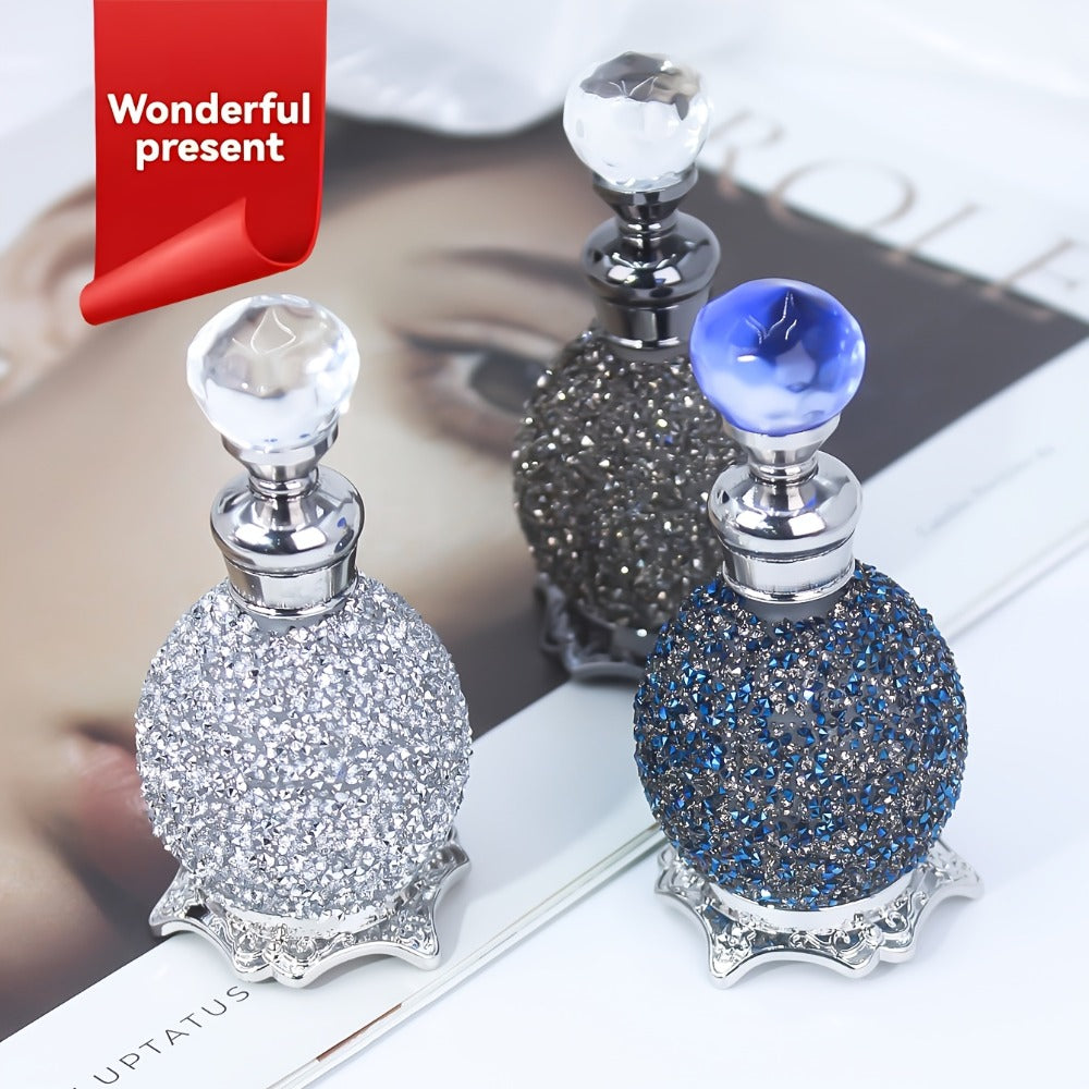 Perfume Bottle Refillable Atomizer 0.51oz, Vintage Imitation Crystal Arabic Style Empty Essential Oil Spray Bottle