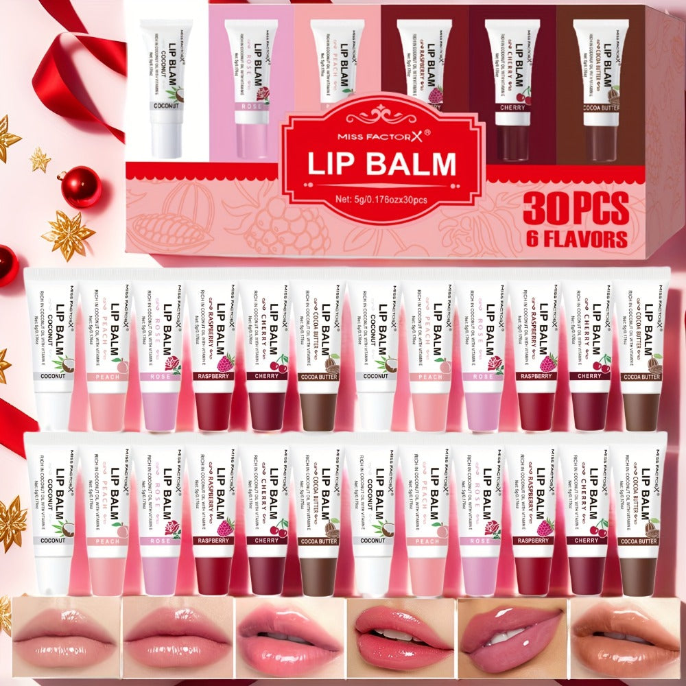 30-Piece Lip Gloss Gift Box Set, 6 Glossy Shades Waterproof Anti-Transfer Liquid Lipstick, High-Shine Lip Color for Women