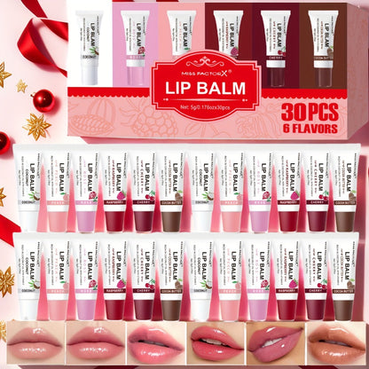 30-Piece Lip Gloss Gift Box Set, 6 Glossy Shades Waterproof Anti-Transfer Liquid Lipstick, High-Shine Lip Color for Women