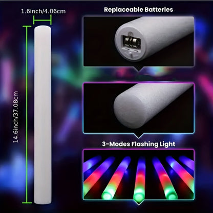 LED Glow Sticks Party Set, Foam Glow Sticks with 3 Light Modes, Glow Glasses, Headbands & Finger Lights for Rave
