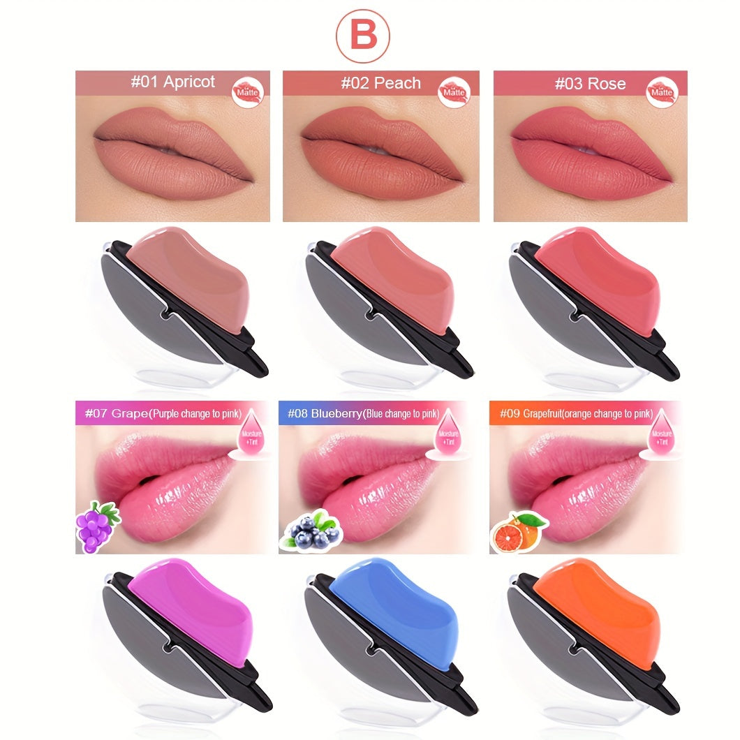 Lipstick Set, Mirsist 6-Piece Lip-Shaped Color Collection with Three Numbered Shade-Group Options