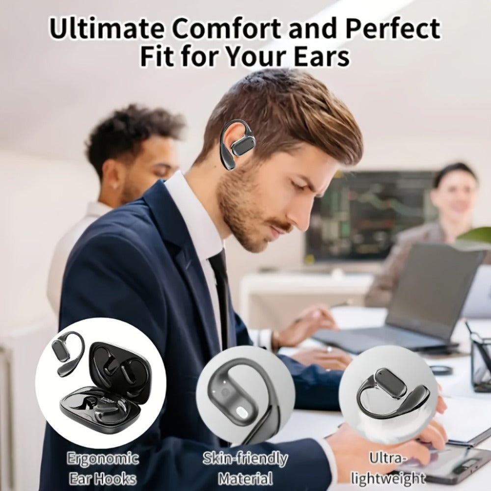 PAVUN Bluetooth 5.4 Open Ear Wireless Earbuds, ENC Noise Cancelling 9D Stereo Bass Sport Earphones
