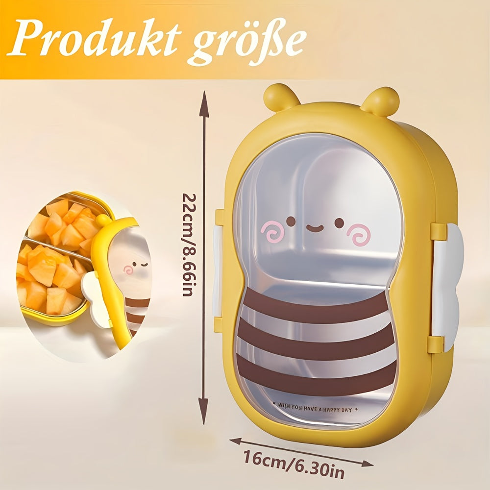Cute Bee Lunch Box Stainless Steel, 304 Food Grade 2-Compartment Bento Box with Bee-Themed Lid for Kids