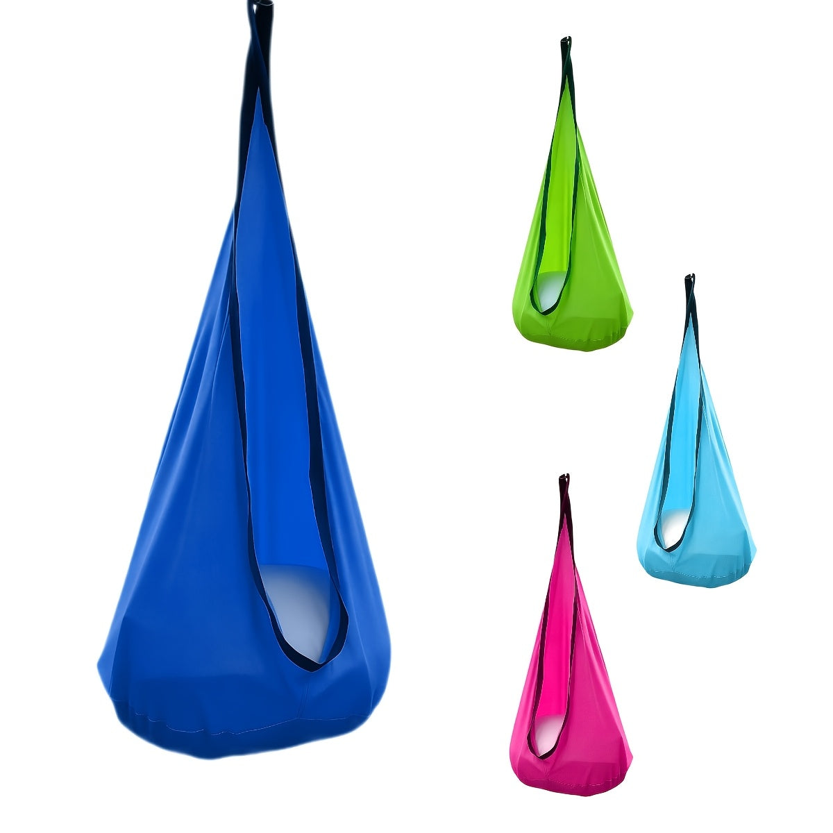 Nylon Hanging Hammock Chair with Inflatable Pillow, Storage Pocket and Four Colors for Indoor or Patio Use
