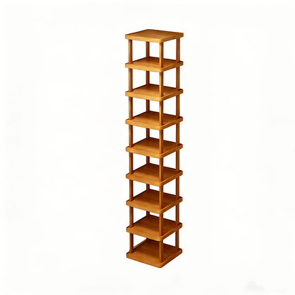 Shoe Rack Bamboo Vertical Organizer with 6-Tier or 9-Tier Brown Wood-Grain Freestanding Options