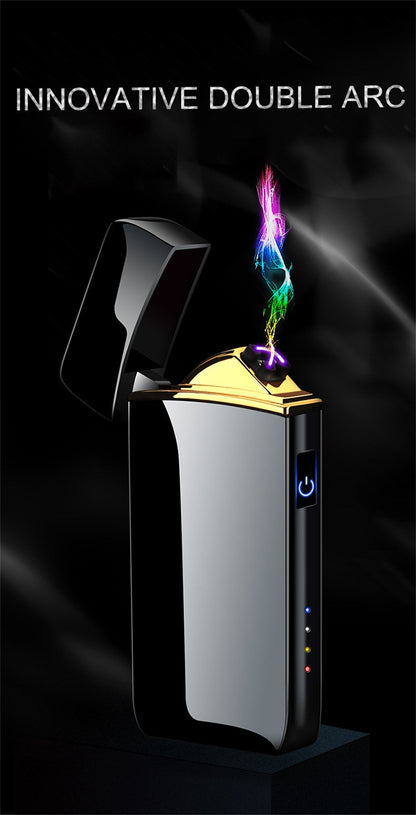 Flip-Top Dual-Arc Electric Lighter with Power Display in 12 Black or Blue Artwork Options Pictured