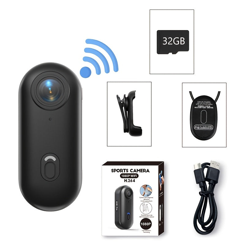 Mini Action Camera Thumb Size Wide Angle Lens 800mAh Battery with Memory Card Wearable Pocket for an Everyday Personal Care Routine
