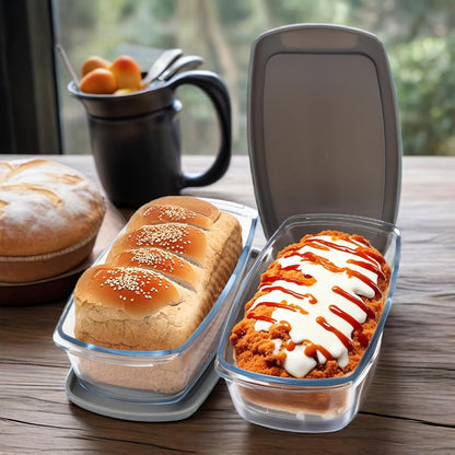 Glass Loaf Pan Set with Lids, 4pcs Stackable 1.9 QT Bread Baking Dish with Airtight Lid, Oven Microwave Dishwasher Safe Glass Food Storage