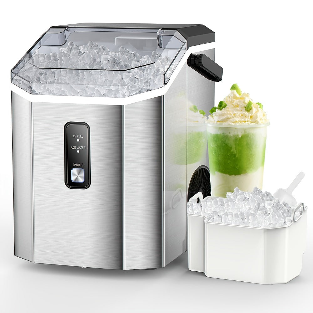 Countertop Nugget Ice Maker in 24hrs, Self-Cleaning Portable Ice Machine with Ice Scoop & Basket