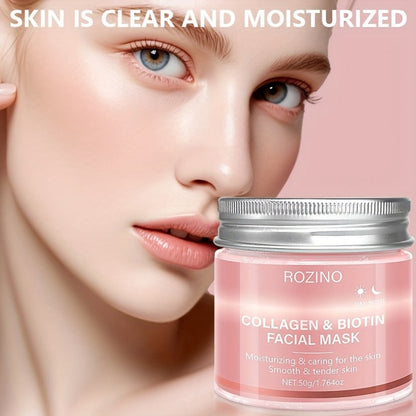 Face Mask, ROZINO Collagen and Biotin Gel Formula in a 50g Jar for Day or Night External Facial Use
