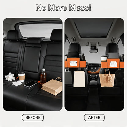 Car Backseat Organizer 8-in-1 – 2-Pack Multi-Function Hanging Storage with Cup Holders & Napkin Drawer, Large Capacity Back Seat Organizer