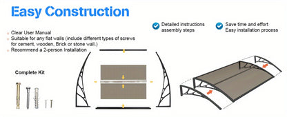 Window Awning Door Canopy Polycarbonate Overhang, UPF 50+ UV & Rain Protection, Leak-Proof Hollow Sheet