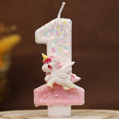 Unicorn Number Cake Topper 0-9 Birthday Party Decoration Glitter Figure Candle Topper for Entryways, Bedrooms and Living Spaces