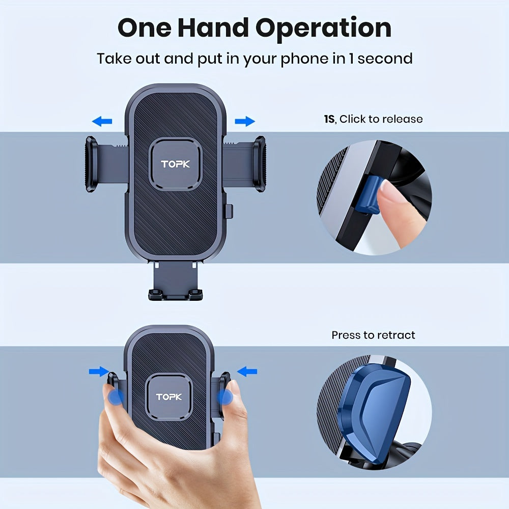 Three-Point Air-Vent Phone Mount with Extendable Hook, Adjustable Arm and Black Finish for In-Car Viewing
