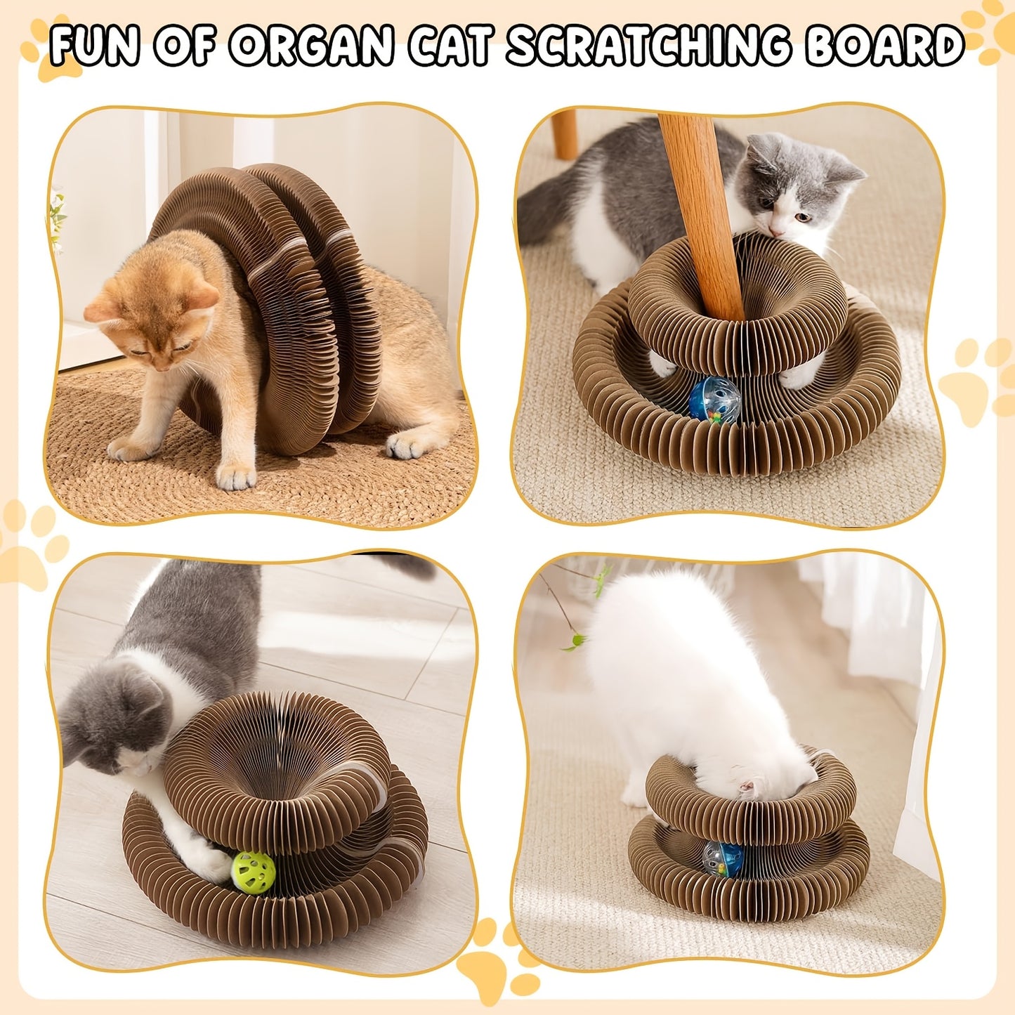 Cat Scratching Board with Ball Track & Bells – Foldable Organ Cardboard Scratcher Pad, Interactive Cat Toy for Indoor Cats
