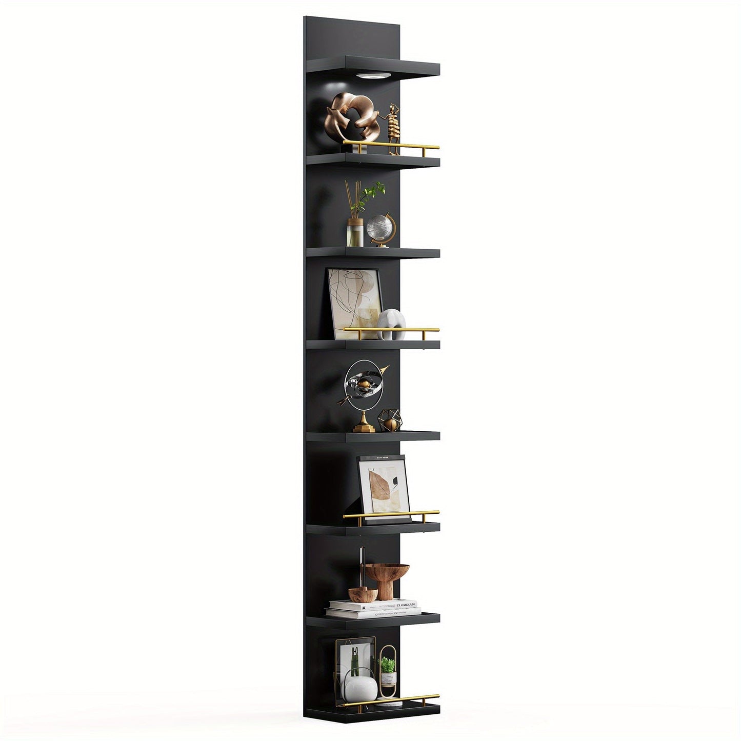 Floating Wall Shelves with LED Light - 6 & 8 Tier Wall Mounted Display Shelf Unit with Anti-Slip Rails for Bedroom