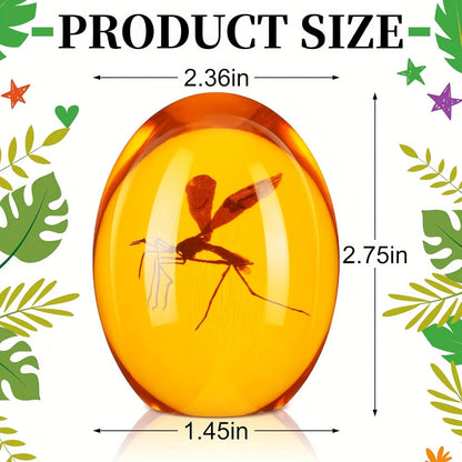 Amber Resin Mosquito Paperweight Handmade Jurassic Fossil Collectible Desk Decor Unique Gift for Nature Lovers Collectors Science
