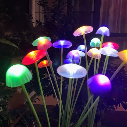 Solar Garden Lights IP65 Mushroom Path Stakes with Warm White 32-LED 4-Pack or 64-LED 8-Pack