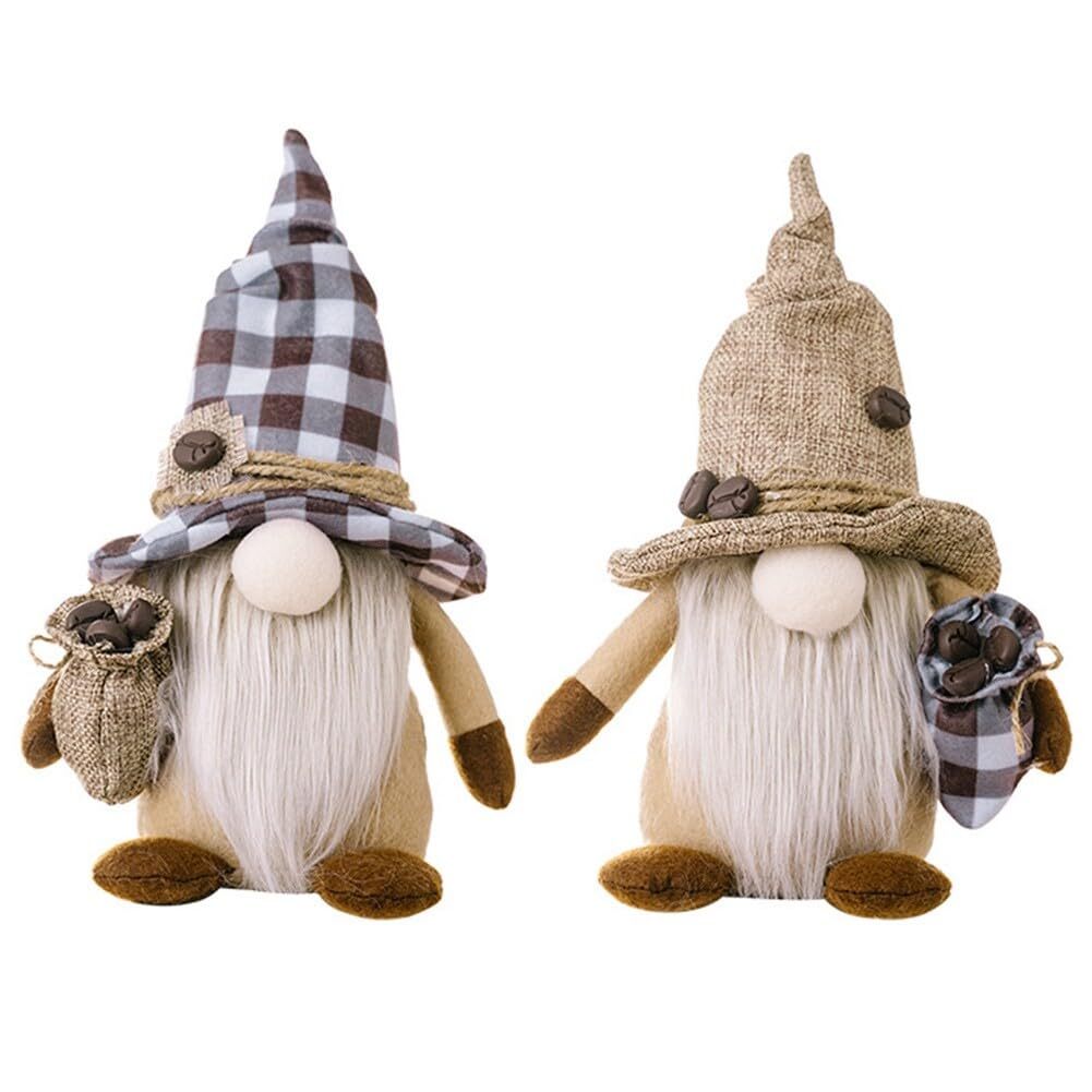 Gnome Plush Doll Shelf Sitter 2pcs, Swedish Tomte Elf Figurines for Coffee Bar, Farmhouse Kitchen & Home Decor