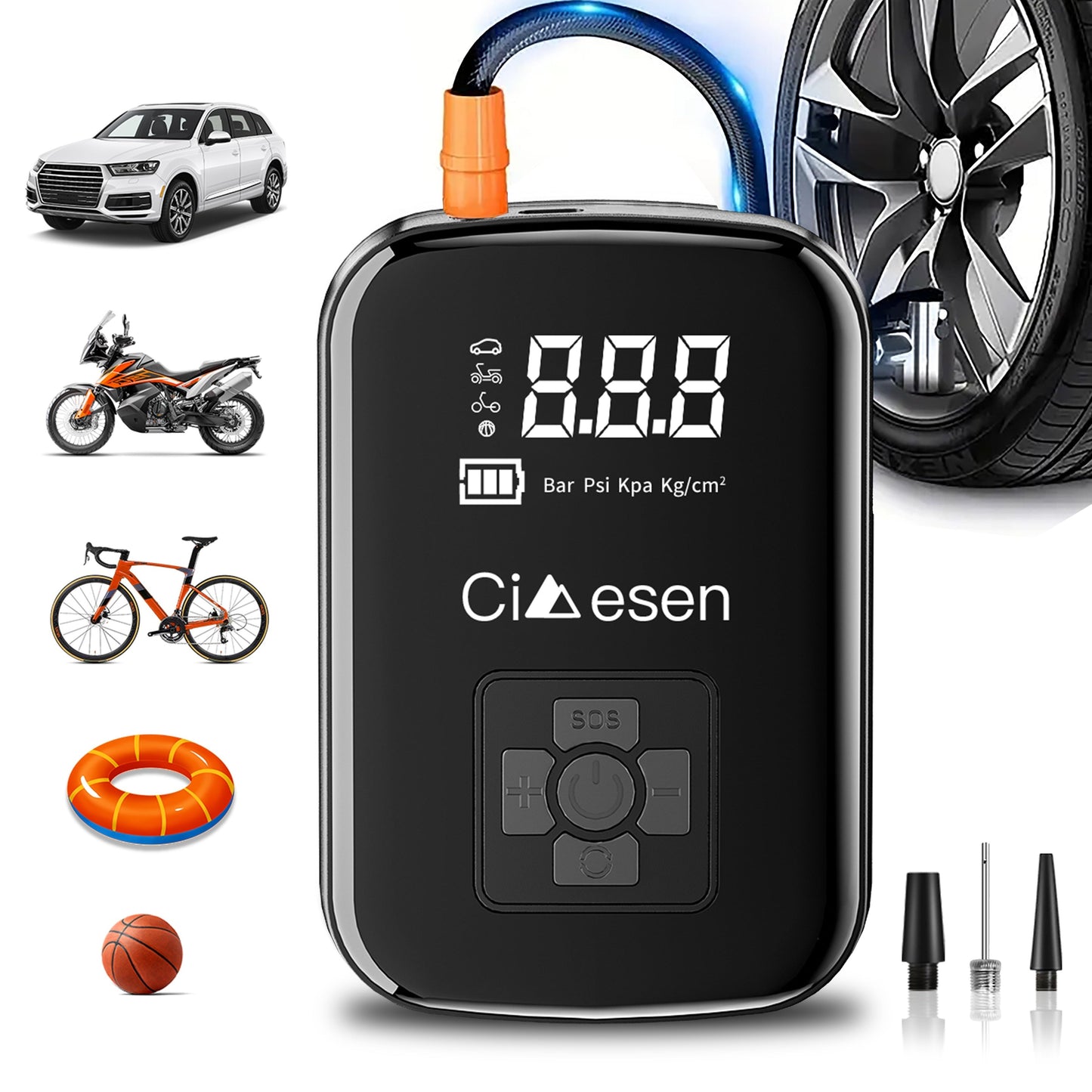 Portable Tire Inflator Air Compressor 150PSI 100W Cordless 4000mAh Digital Display 5 Modes USB-C Fast Charge for Car Motorcycle Bicycle Ball