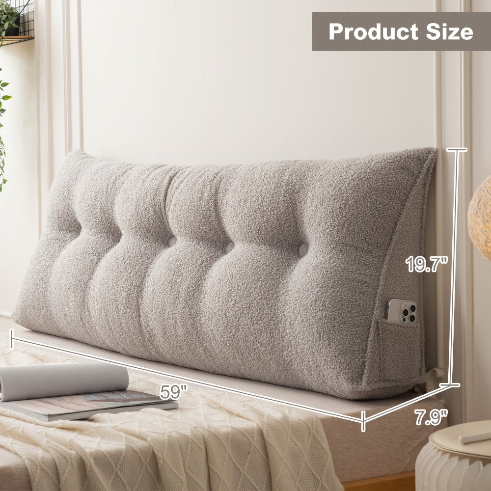 Bed Wedge Pillow Headboard Pillow with Side Pockets Removable Cover Teddy Velvet Reading Pillow Twin Queen King