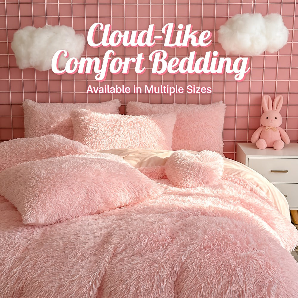 Velvet Duvet Cover Set Fluffy Plush Bedding Minimalist Solid Color, Carved Velvet Quilt Cover with Pillow Shams